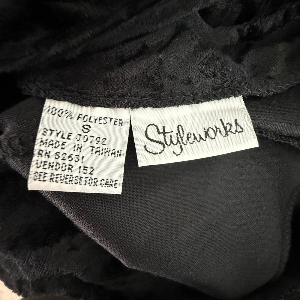 Vintage 90s Styleworks Black Crushed Velvet Maxi Dress Gothic Whimsygoth Small - Picture 4 of 10